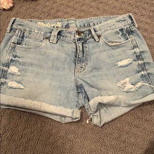 Madewell jeans shorts, distressed.  Light wash